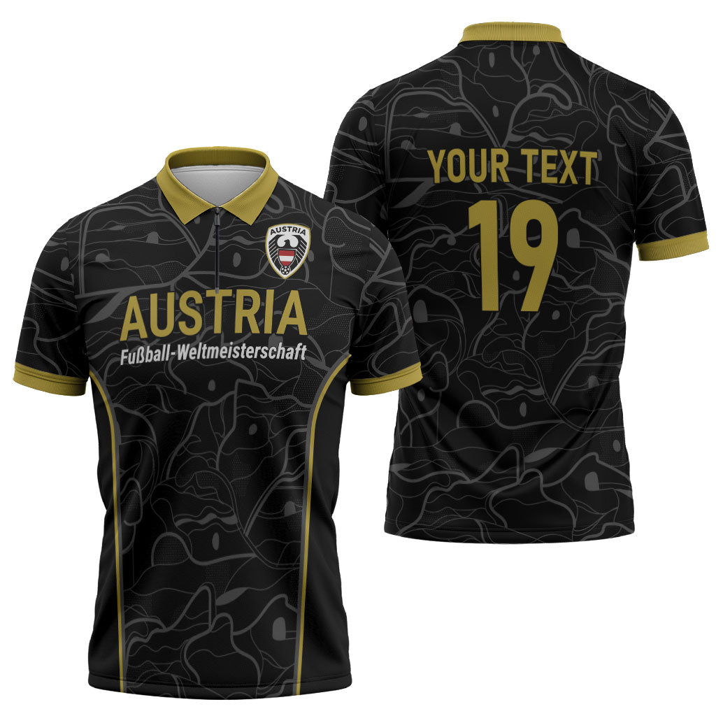 Custom World Football 2026 Austria Zipper Polo Shirt Fussball WM Gemma Burschen Black Glory