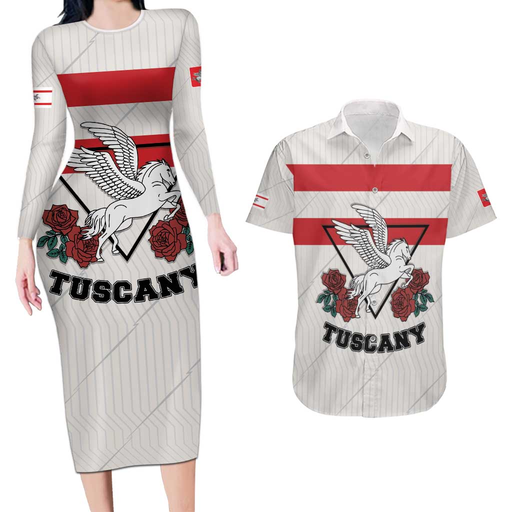 Italy Tuscany Couples Matching Long Sleeve Bodycon Dress and Hawaiian Shirt Pegasus With Map Style LT19