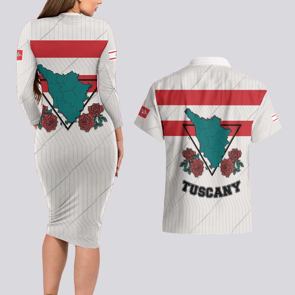 Italy Tuscany Couples Matching Long Sleeve Bodycon Dress and Hawaiian Shirt Pegasus With Map Style LT19