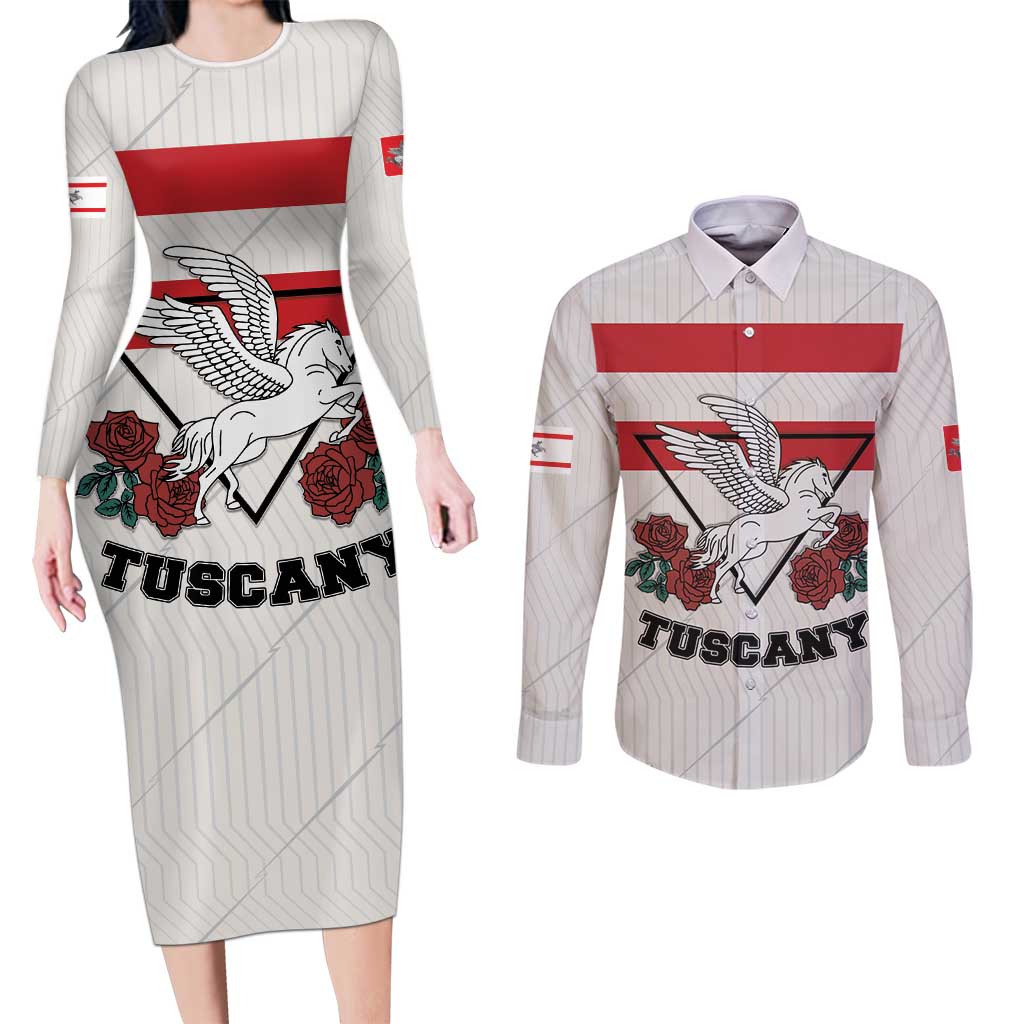 Italy Tuscany Couples Matching Long Sleeve Bodycon Dress and Long Sleeve Button Shirt Pegasus With Map Style LT19