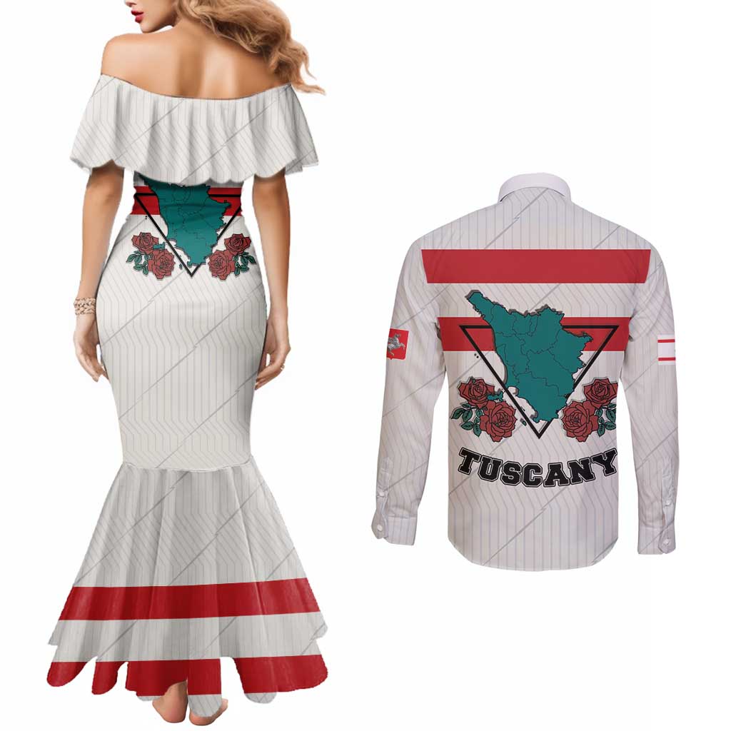 Italy Tuscany Couples Matching Mermaid Dress and Long Sleeve Button Shirt Pegasus With Map Style LT19