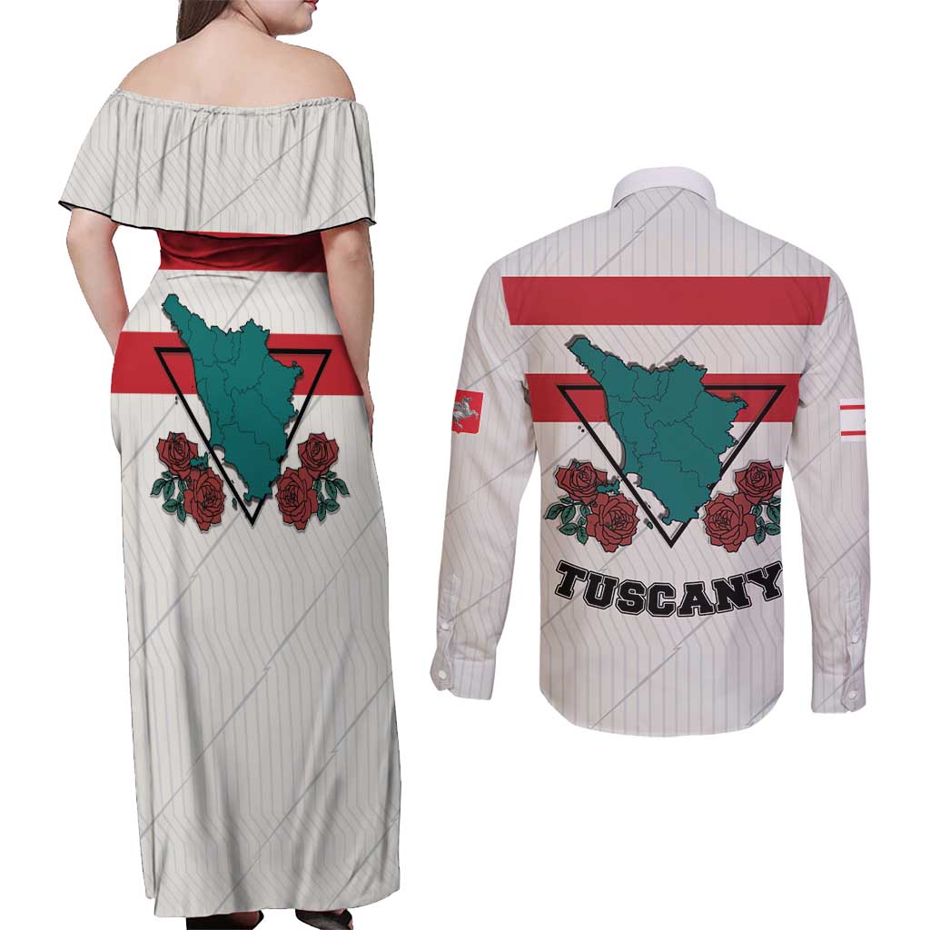 Italy Tuscany Couples Matching Off Shoulder Maxi Dress and Long Sleeve Button Shirt Pegasus With Map Style LT19