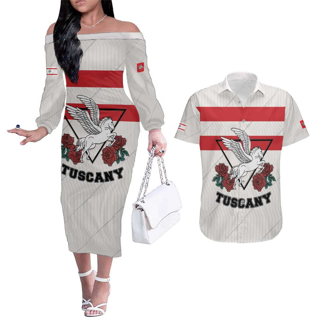 Italy Tuscany Couples Matching Off The Shoulder Long Sleeve Dress and Hawaiian Shirt Pegasus With Map Style LT19