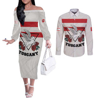 Italy Tuscany Couples Matching Off The Shoulder Long Sleeve Dress and Long Sleeve Button Shirt Pegasus With Map Style LT19