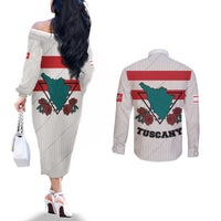 Italy Tuscany Couples Matching Off The Shoulder Long Sleeve Dress and Long Sleeve Button Shirt Pegasus With Map Style LT19