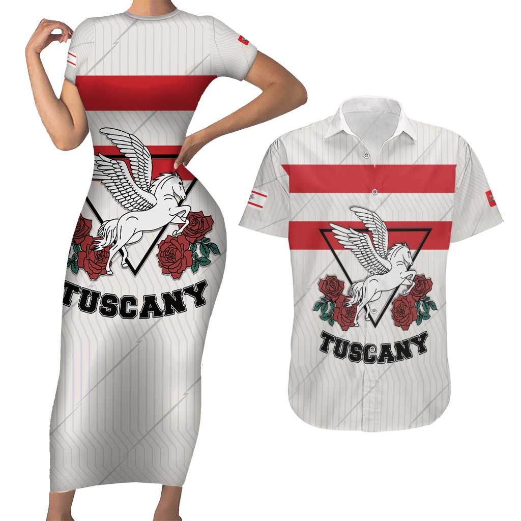 Italy Tuscany Couples Matching Short Sleeve Bodycon Dress and Hawaiian Shirt Pegasus With Map Style LT19