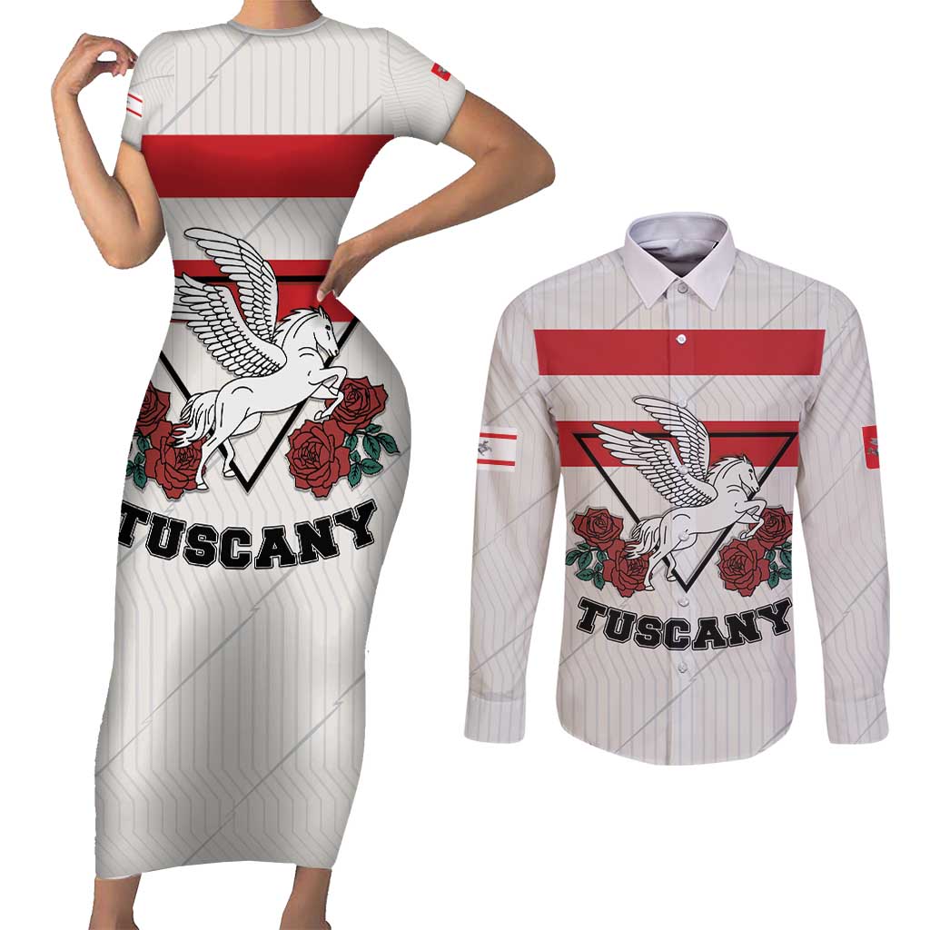 Italy Tuscany Couples Matching Short Sleeve Bodycon Dress and Long Sleeve Button Shirt Pegasus With Map Style LT19