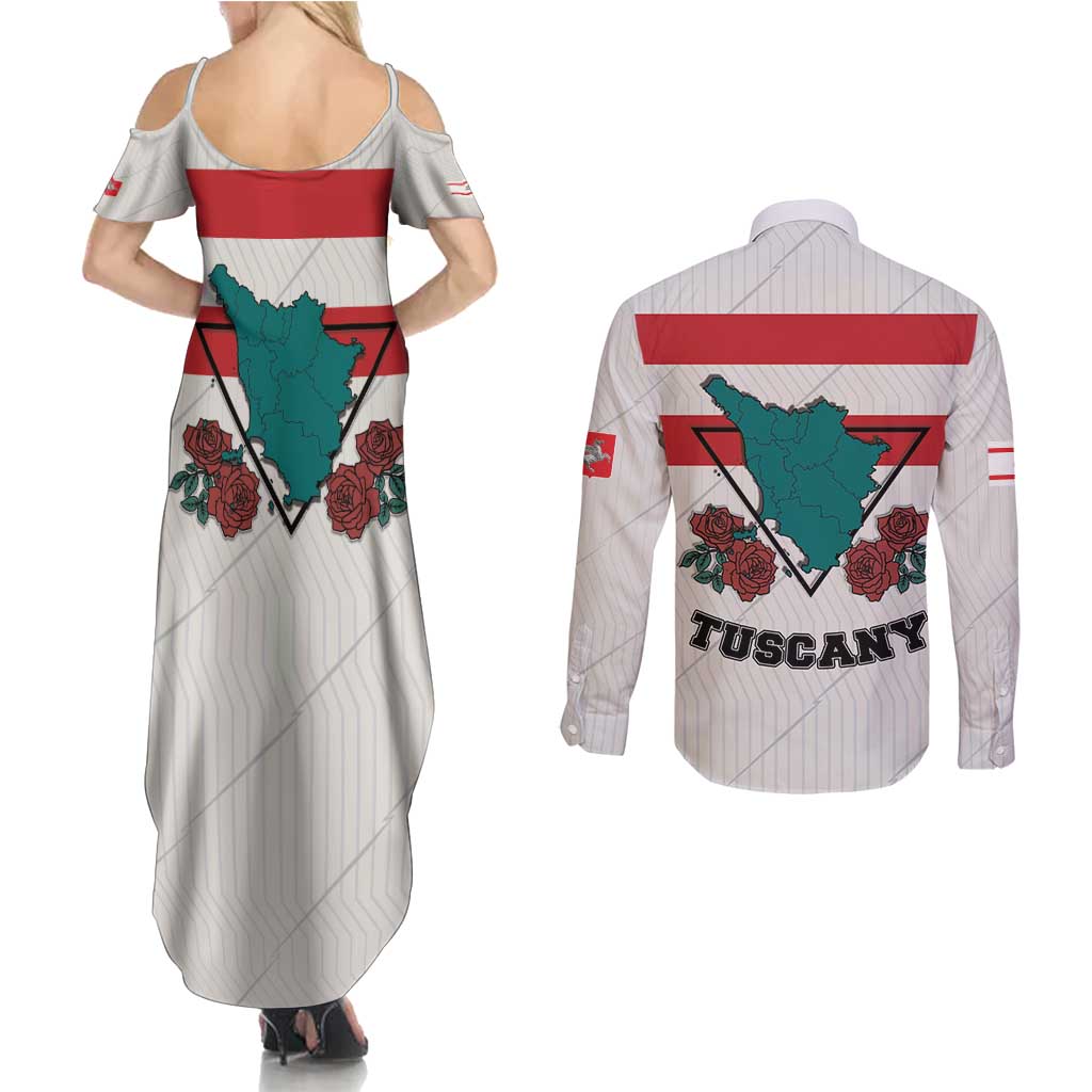 Italy Tuscany Couples Matching Summer Maxi Dress and Long Sleeve Button Shirt Pegasus With Map Style LT19