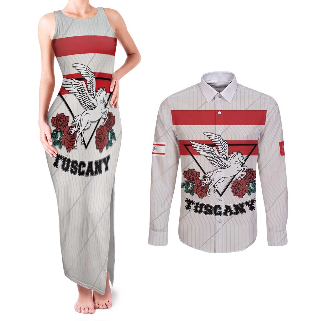 Italy Tuscany Couples Matching Tank Maxi Dress and Long Sleeve Button Shirt Pegasus With Map Style LT19