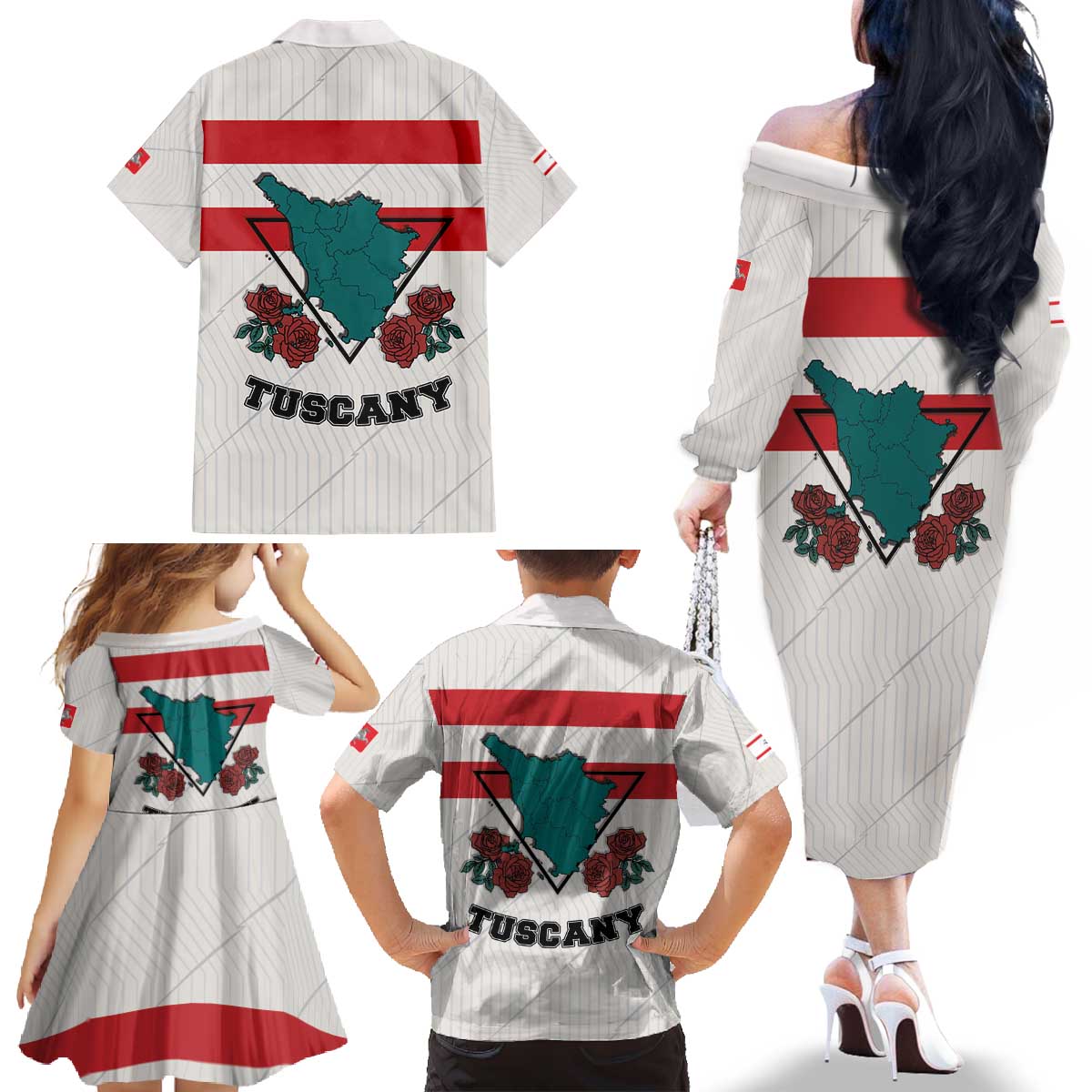 Italy Tuscany Family Matching Off The Shoulder Long Sleeve Dress and Hawaiian Shirt Pegasus With Map Style LT19