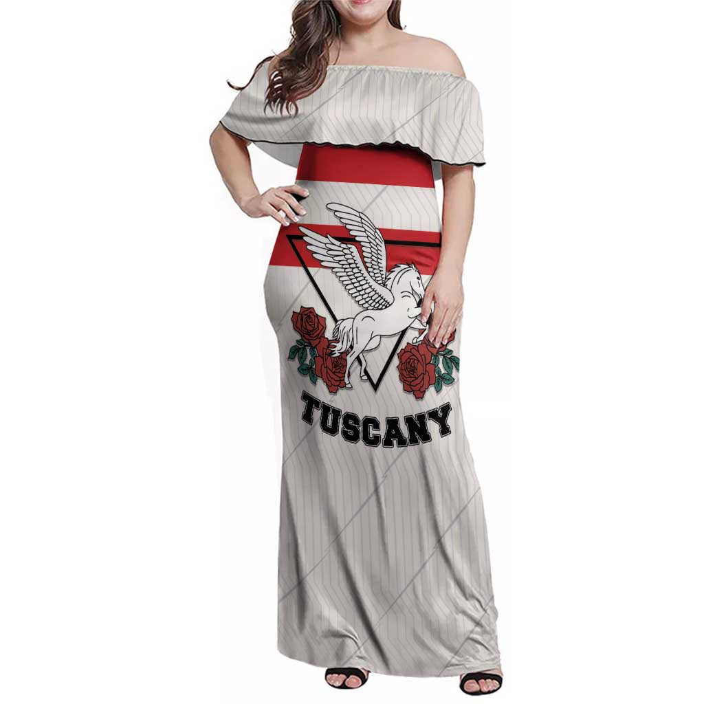 Italy Tuscany Family Matching Off Shoulder Maxi Dress and Hawaiian Shirt Pegasus With Map Style LT19