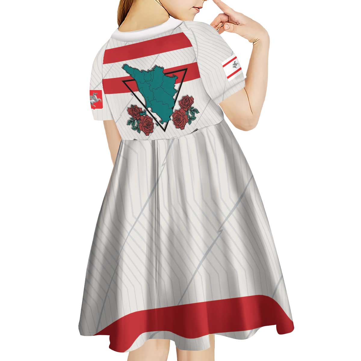 Italy Tuscany Kid Short Sleeve Dress Pegasus With Map Style LT19