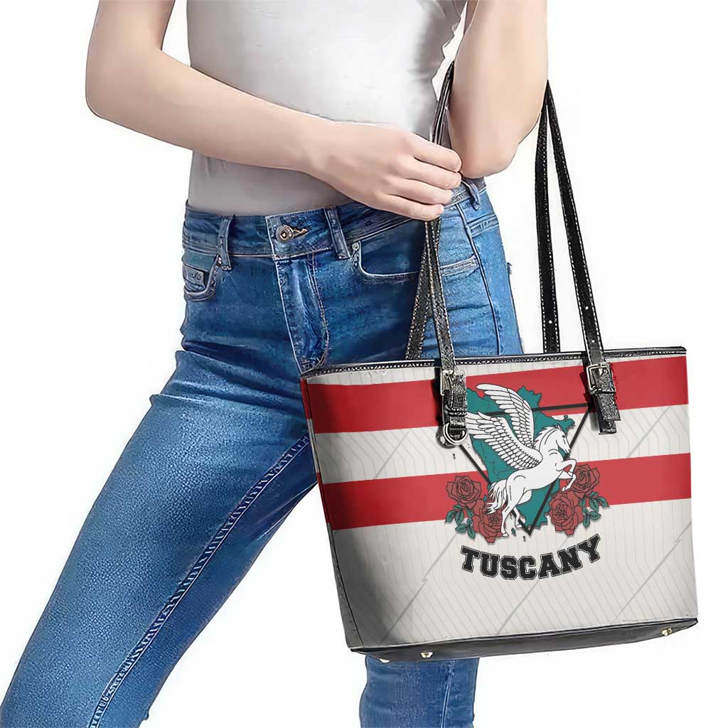 Italy Tuscany Leather Tote Bag Pegasus With Map Style - Wonder Print Shop