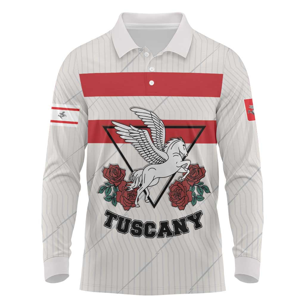 Italy Tuscany Long Sleeve Polo Shirt Pegasus With Map Style LT19