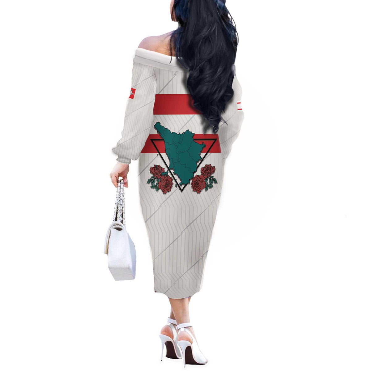 Italy Tuscany Off The Shoulder Long Sleeve Dress Pegasus With Map Style LT19