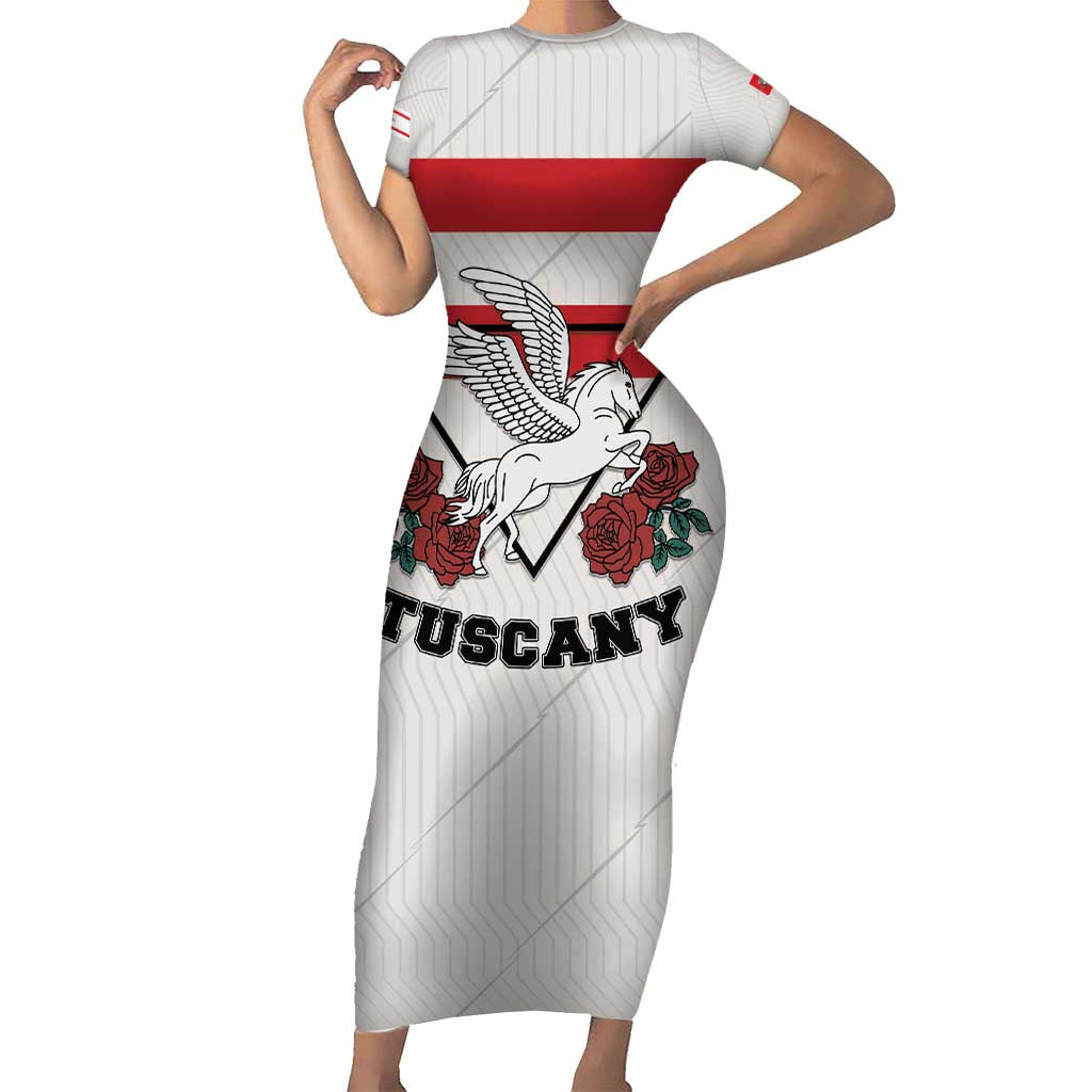 Italy Tuscany Short Sleeve Bodycon Dress Pegasus With Map Style LT19