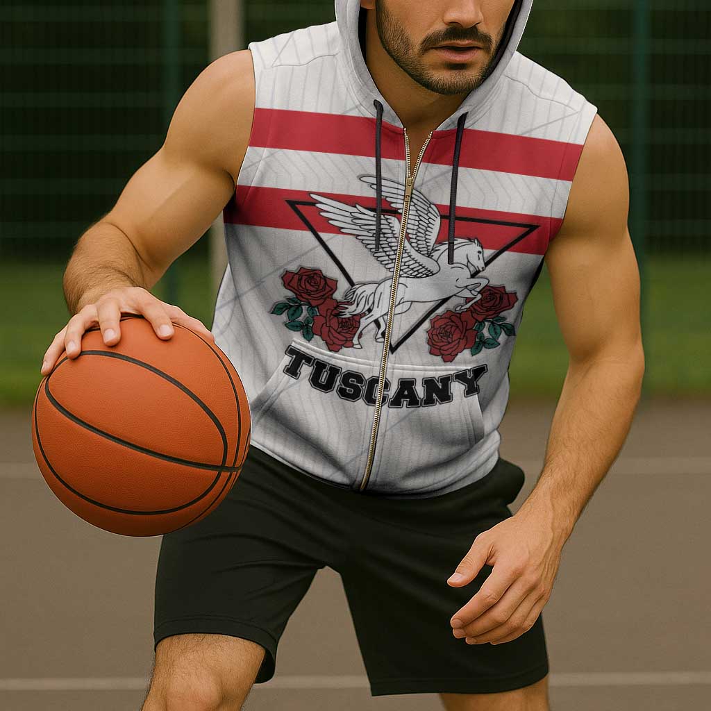 Italy Tuscany Sleeveless Zip Hoodie Pegasus With Map Style - Wonder Print Shop