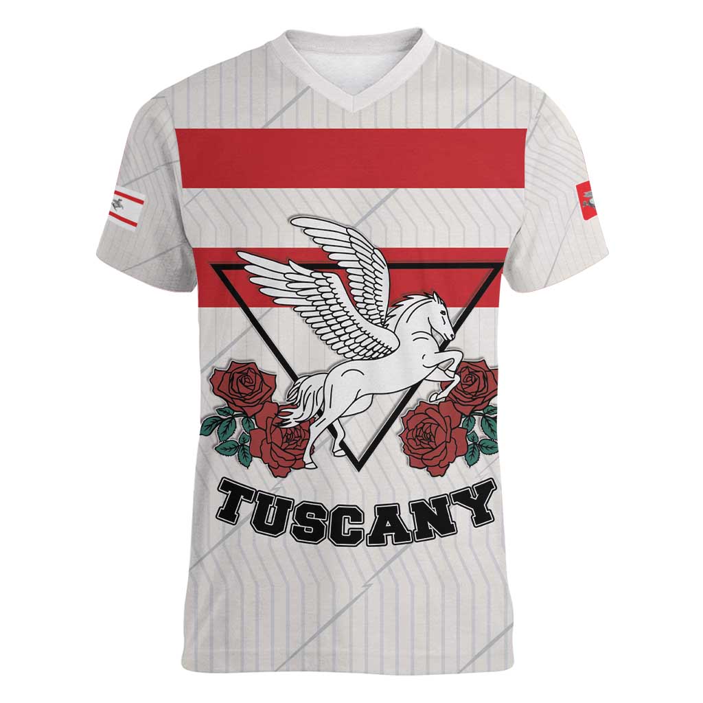 Italy Tuscany Women V-Neck T-Shirt Pegasus With Map Style LT19