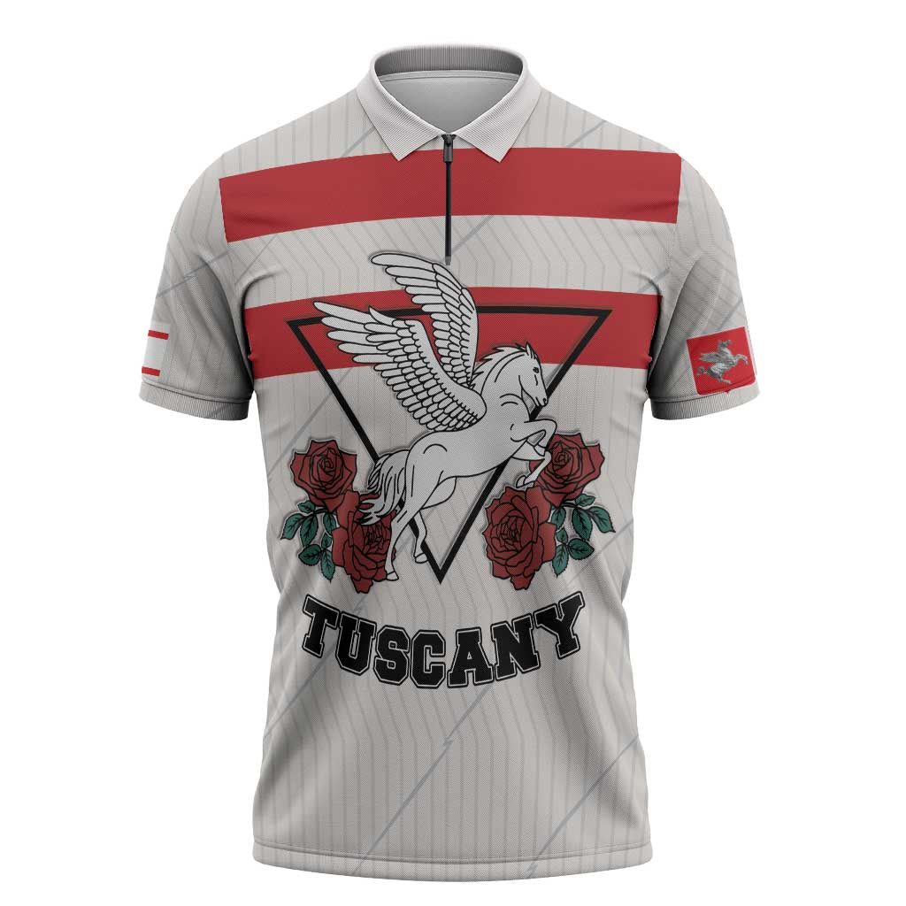 Italy Tuscany Zipper Polo Shirt Pegasus With Map Style - Wonder Print Shop