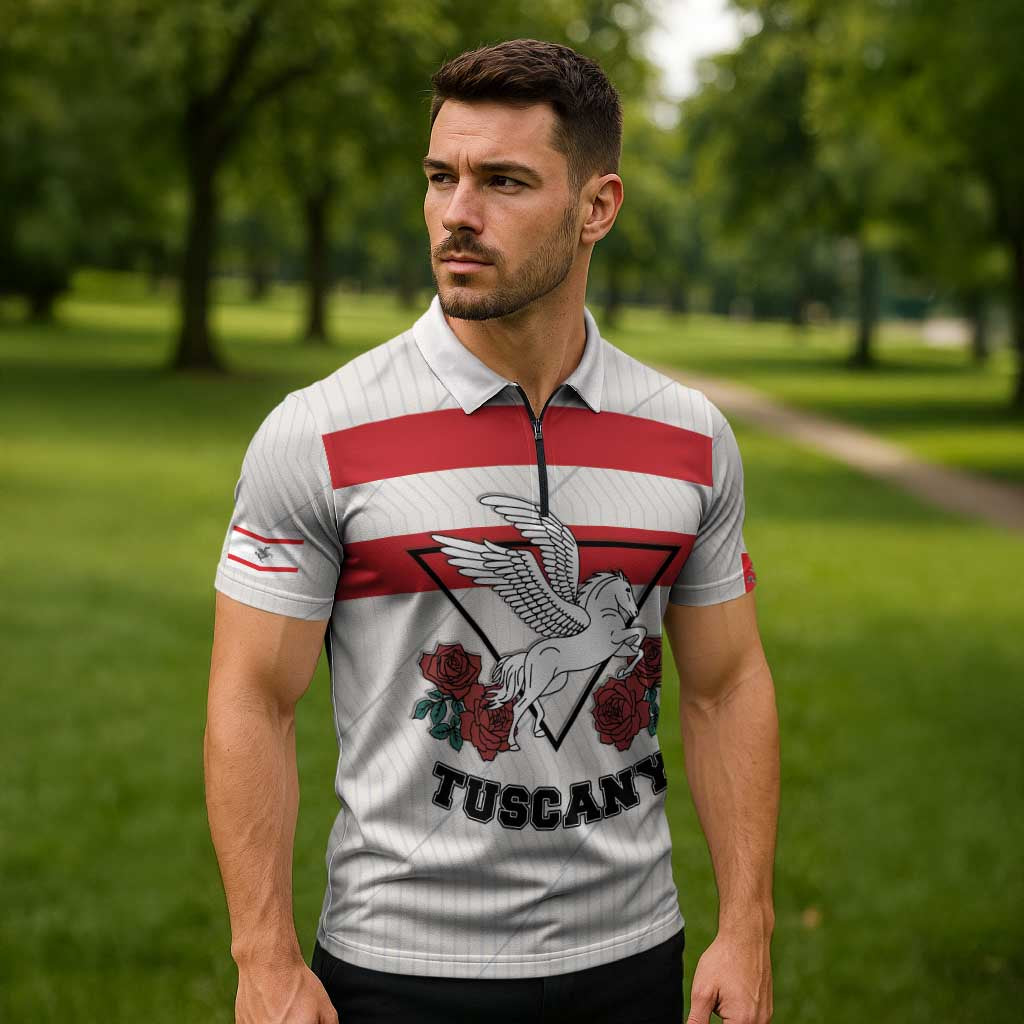 Italy Tuscany Zipper Polo Shirt Pegasus With Map Style - Wonder Print Shop