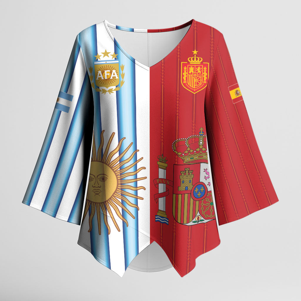 Custom Argentina Spain 2026 World Final Football Kimono Sleeve Blouse Road To Glory