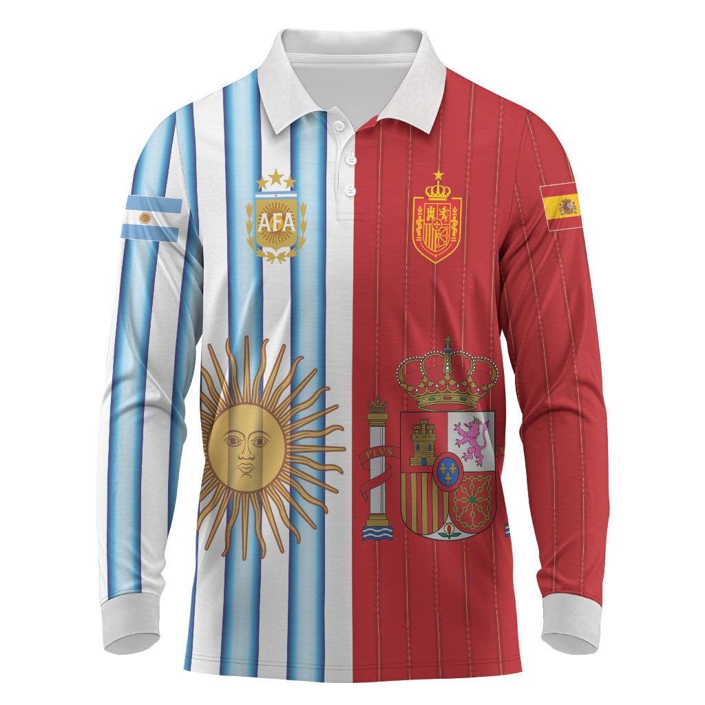Custom Argentina Spain 2026 World Final Football Long Sleeve Polo Shirt Road To Glory