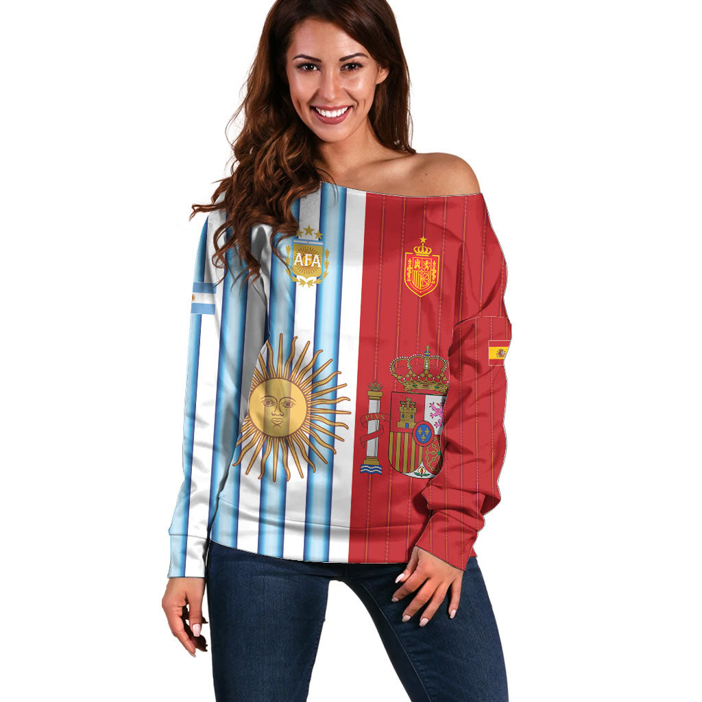 Custom Argentina Spain 2026 World Final Football Off Shoulder Sweater Road To Glory