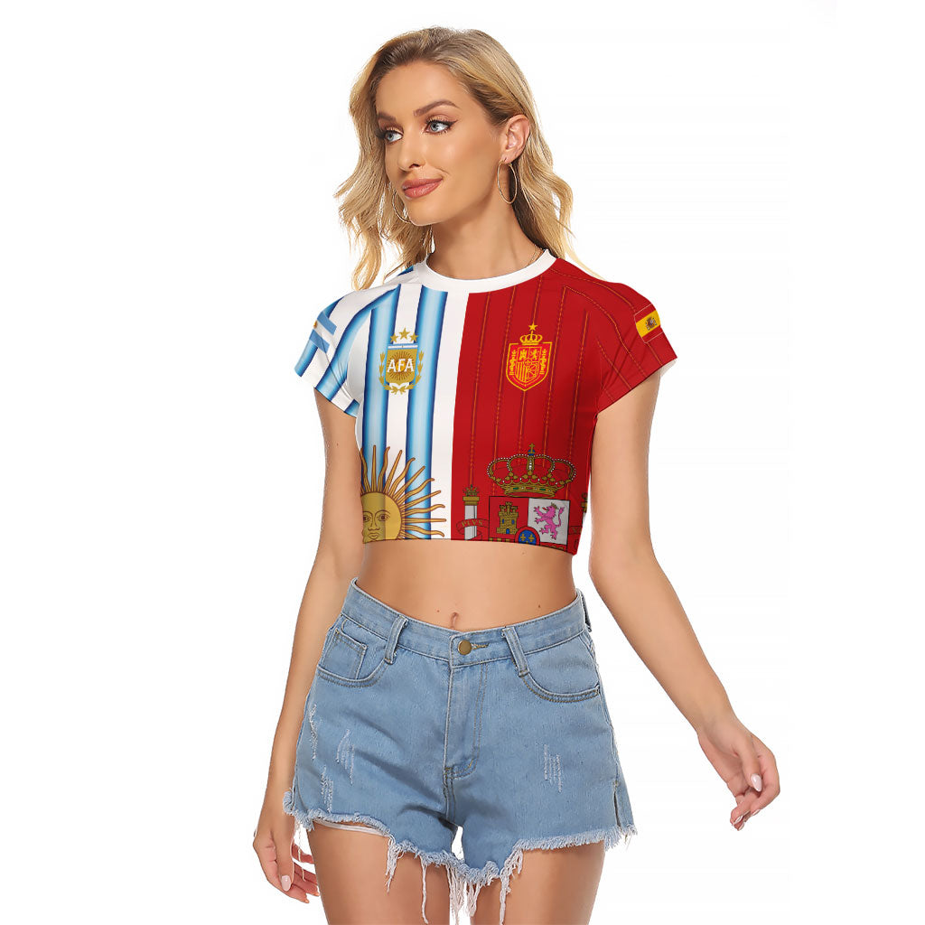 Custom Argentina Spain 2026 World Final Football Raglan Cropped T Shirt Road To Glory