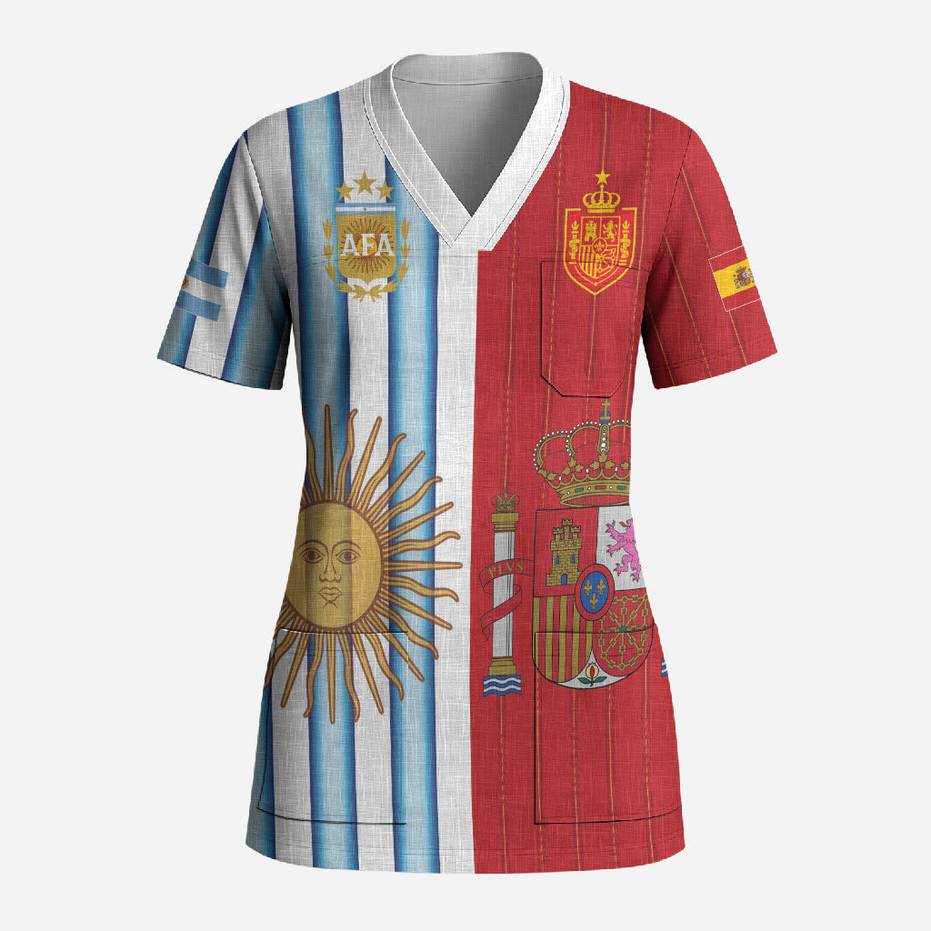 Custom Argentina Spain 2026 World Final Football Scrub Top Road To Glory