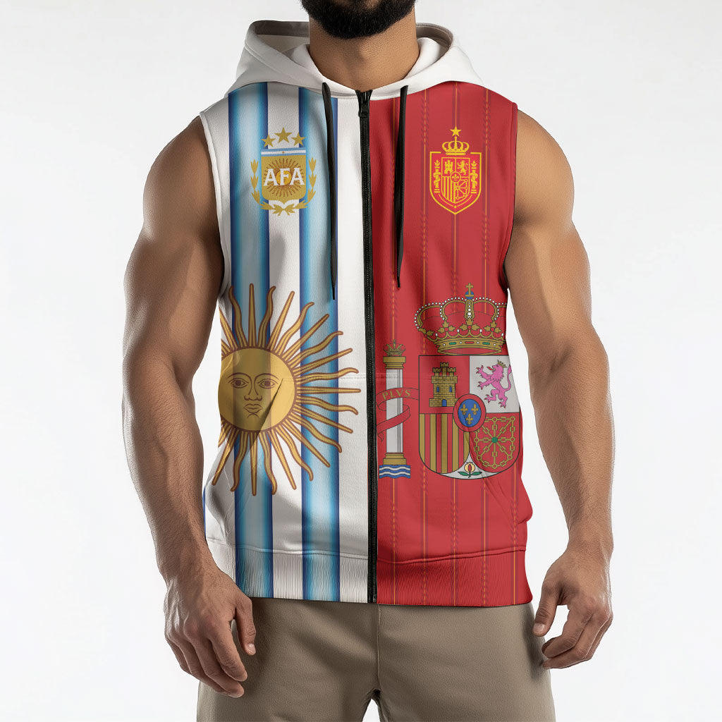 Custom Argentina Spain 2026 World Final Football Sleeveless Zip Hoodie Road To Glory