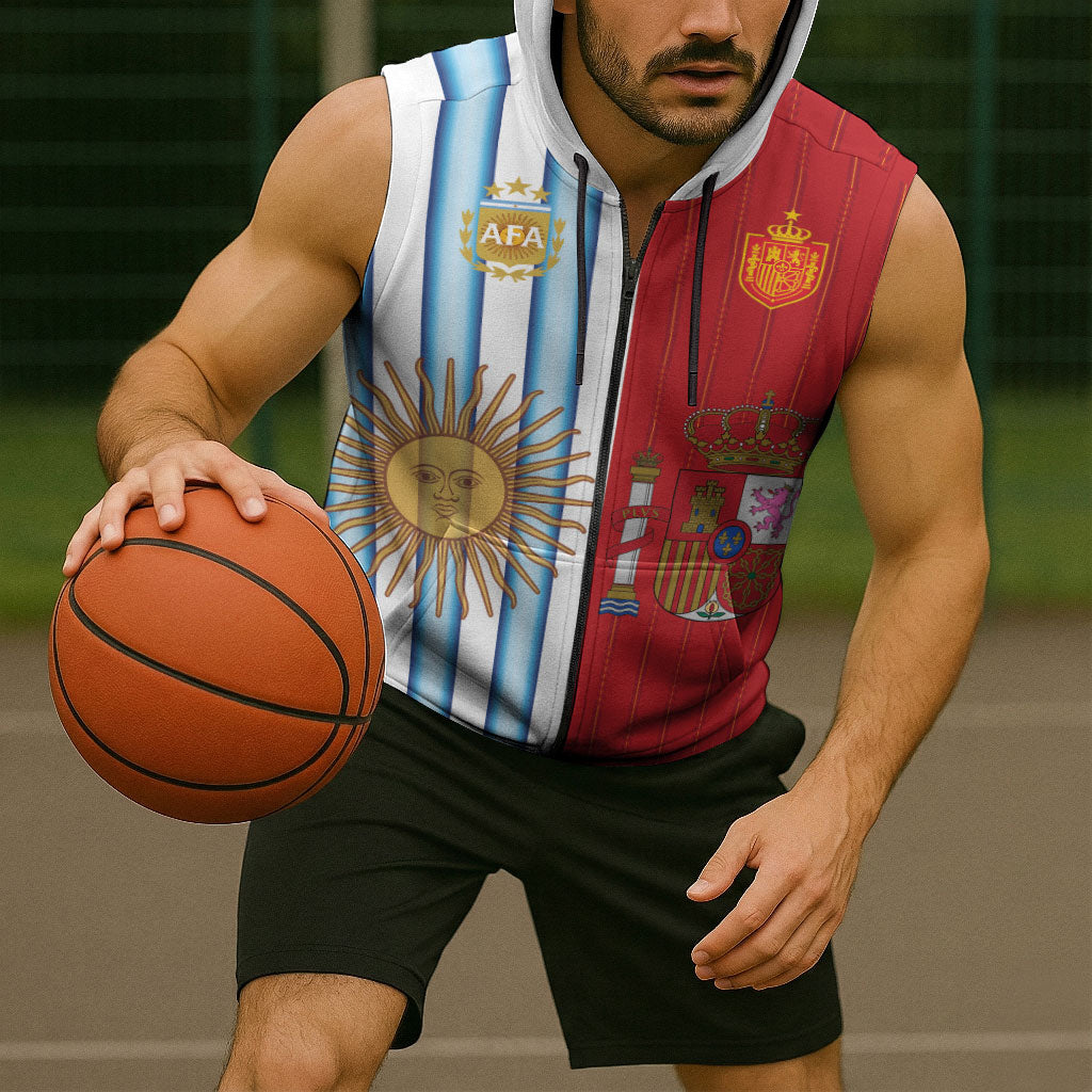 Custom Argentina Spain 2026 World Final Football Sleeveless Zip Hoodie Road To Glory