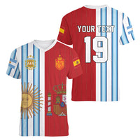 Custom Argentina Spain 2026 World Final Football Women V-Neck T-Shirt Road To Glory