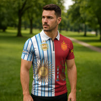 Custom Argentina Spain 2026 World Final Football Zipper Polo Shirt Road To Glory