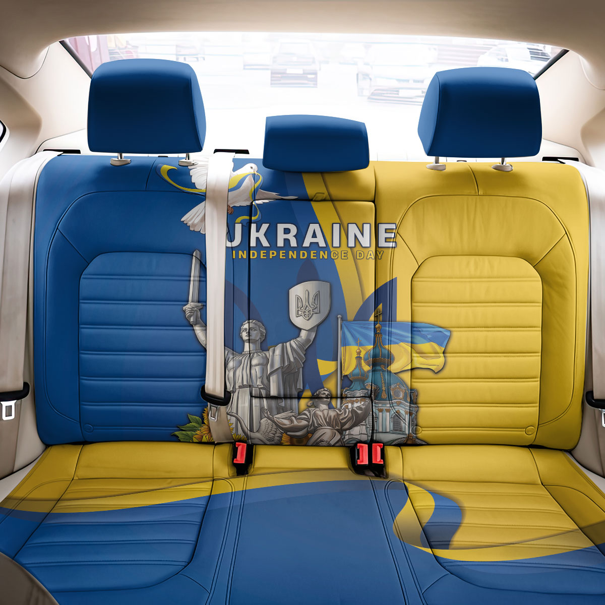 Ukraine Independence Day Back Car Seat Cover Tryzub Heritage Freedom Pride