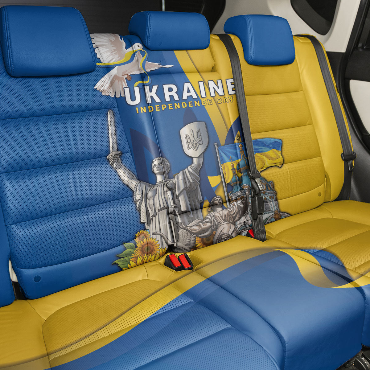 Ukraine Independence Day Back Car Seat Cover Tryzub Heritage Freedom Pride