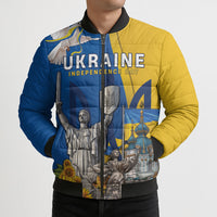 Personalized Ukraine Independence Day Bomber Puffer Jacket Tryzub Heritage Freedom Pride