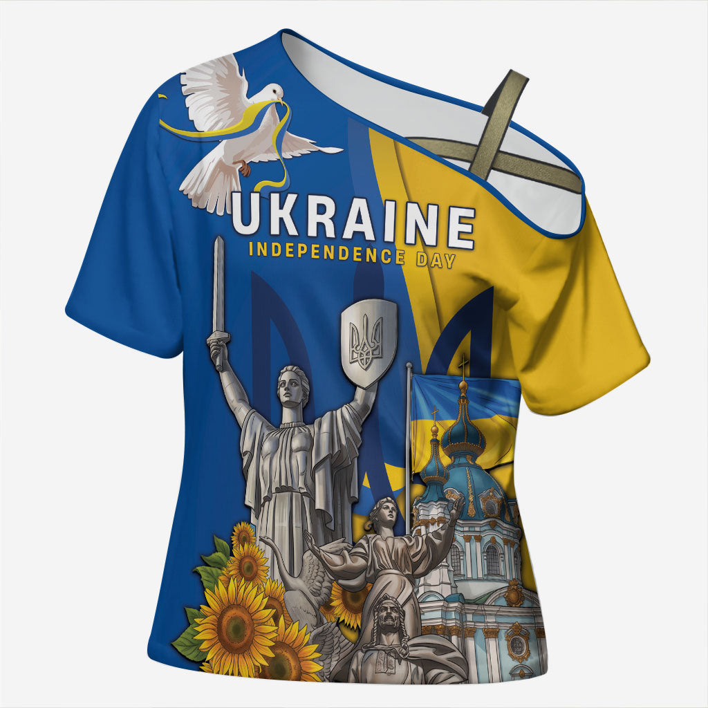 Personalized Ukraine Independence Day Cross Shoulder Shirt Tryzub Heritage Freedom Pride
