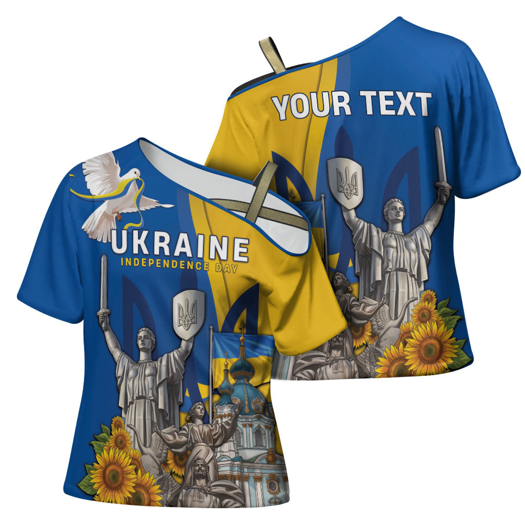 Personalized Ukraine Independence Day Cross Shoulder Shirt Tryzub Heritage Freedom Pride