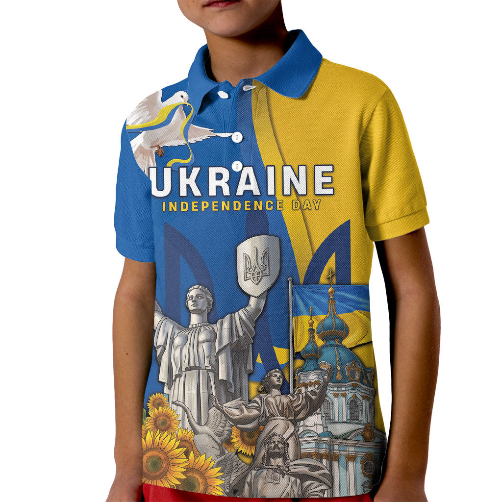 Personalized Ukraine Independence Day Kid Polo Shirt Tryzub Heritage Freedom Pride