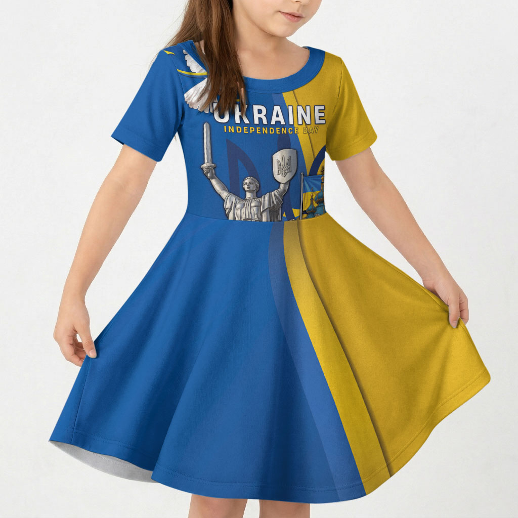 Personalized Ukraine Independence Day Kid Short Sleeve Dress Tryzub Heritage Freedom Pride