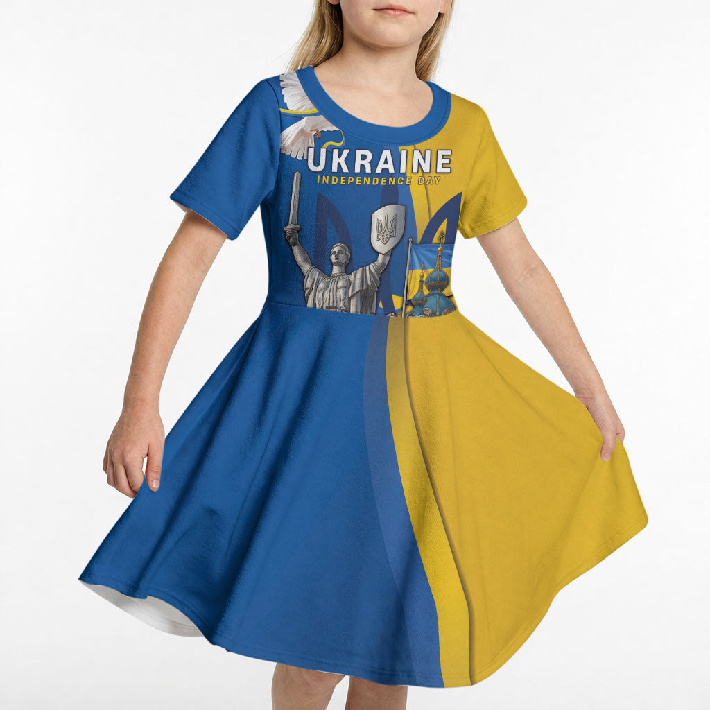 Personalized Ukraine Independence Day Kid Short Sleeve Dress Tryzub Heritage Freedom Pride