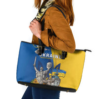 Ukraine Independence Day Leather Tote Bag Tryzub Heritage Freedom Pride
