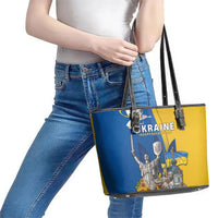 Ukraine Independence Day Leather Tote Bag Tryzub Heritage Freedom Pride