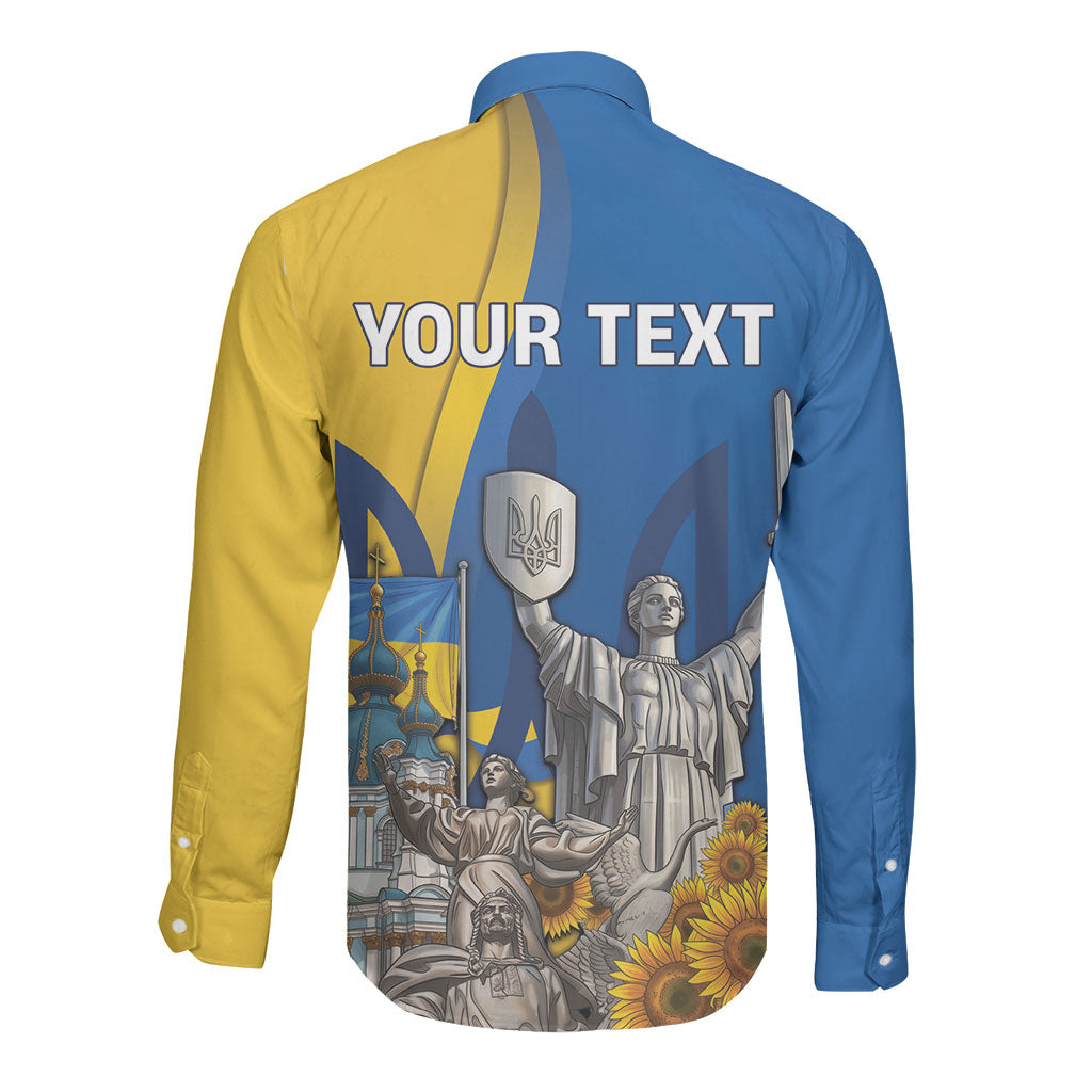 Personalized Ukraine Independence Day Long Sleeve Button Shirt Tryzub Heritage Freedom Pride