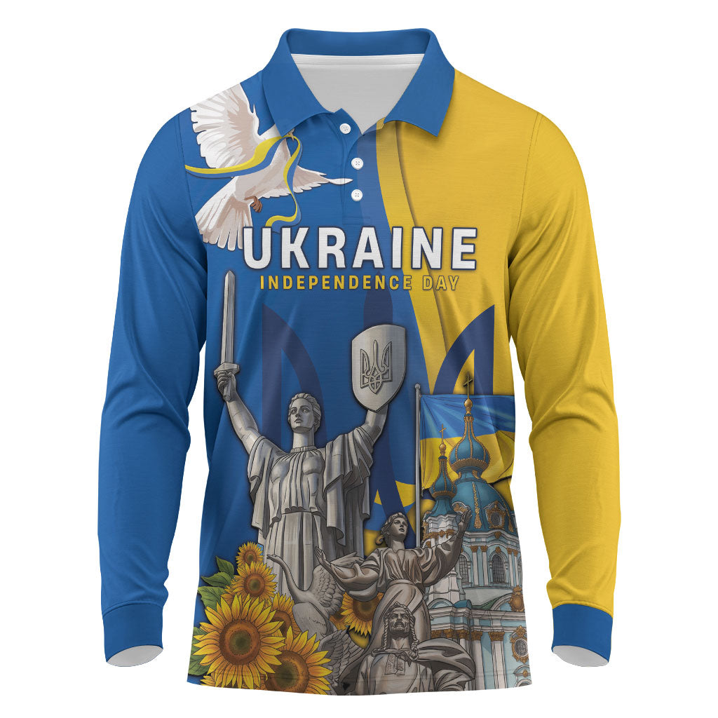 Personalized Ukraine Independence Day Long Sleeve Polo Shirt Tryzub Heritage Freedom Pride