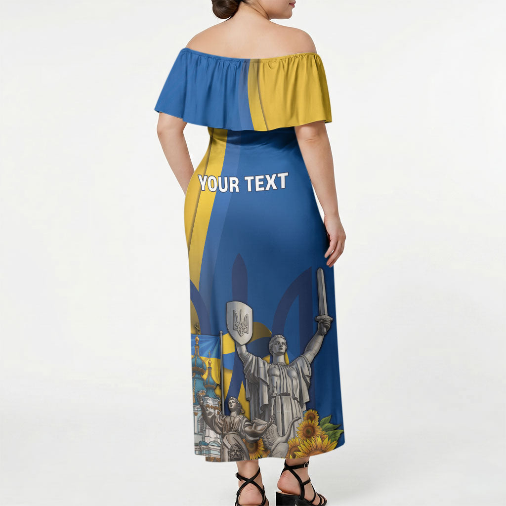 Personalized Ukraine Independence Day Off Shoulder Maxi Dress Tryzub Heritage Freedom Pride