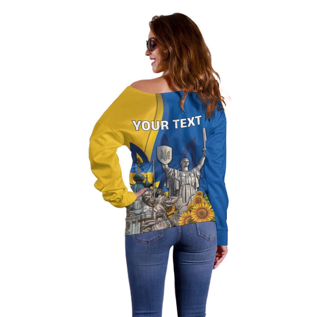 Personalized Ukraine Independence Day Off Shoulder Sweater Tryzub Heritage Freedom Pride