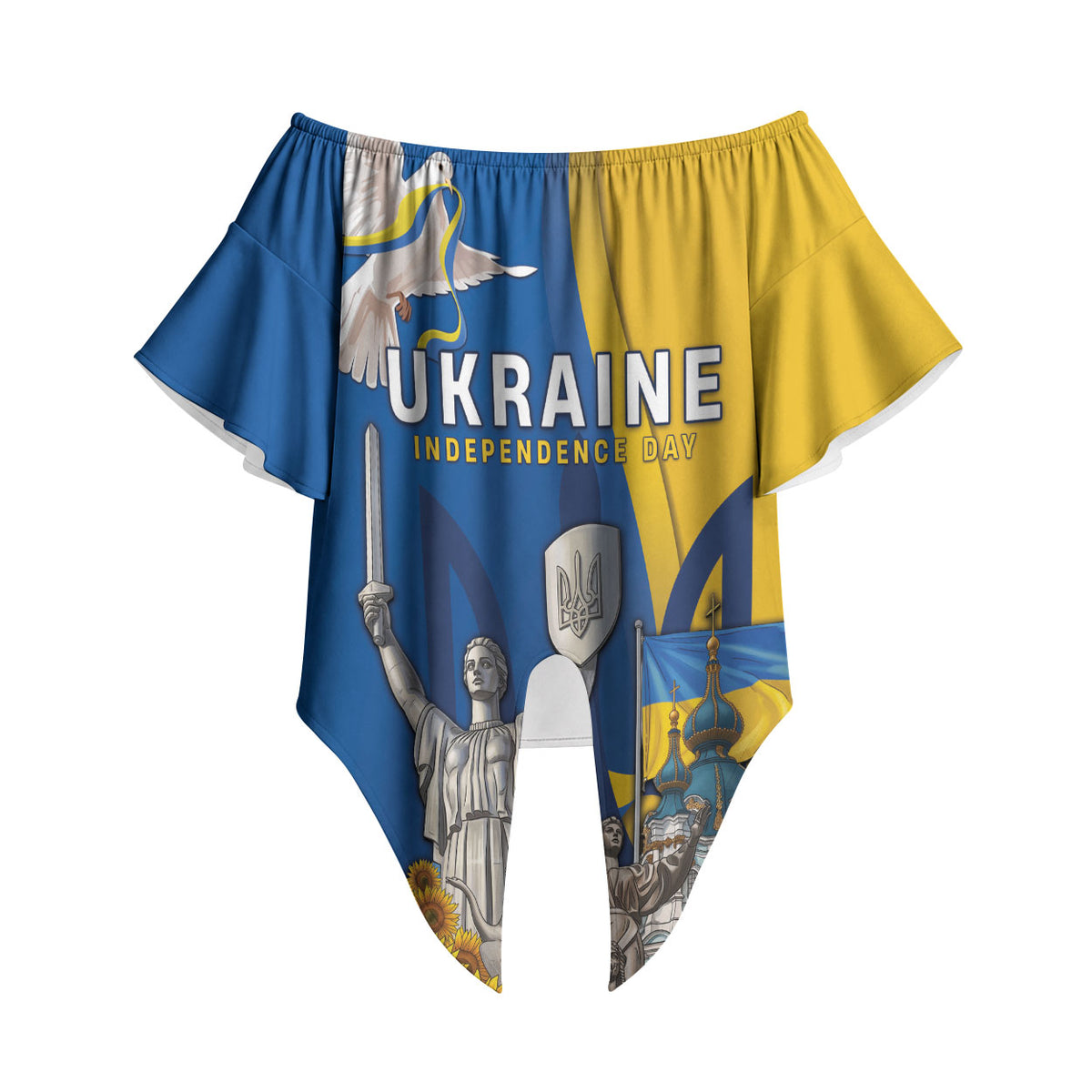 Personalized Ukraine Independence Day Off Shoulder Wrap Waist Top Tryzub Heritage Freedom Pride