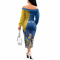 Personalized Ukraine Independence Day Off The Shoulder Long Sleeve Dress Tryzub Heritage Freedom Pride