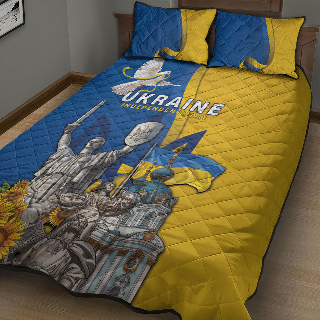 Ukraine Independence Day Quilt Bed Set Tryzub Heritage Freedom Pride